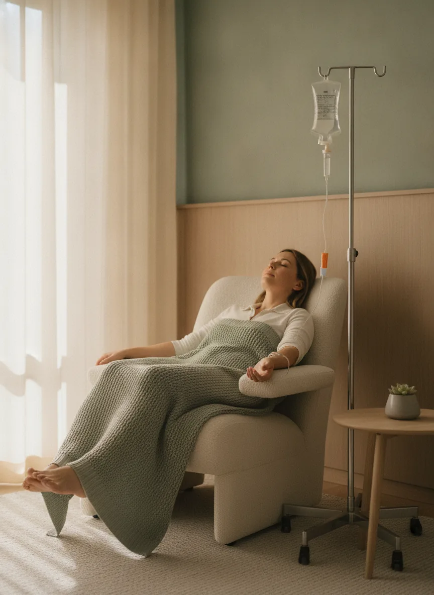 Patientin bei einer Infusion